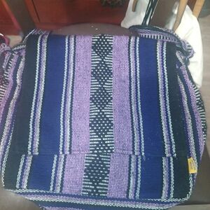 Striped Purple & Navy Blue Woven Crossbody Bag